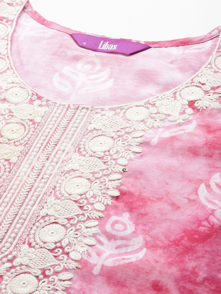 Pink Printed Cotton Straight Kurta - Libas