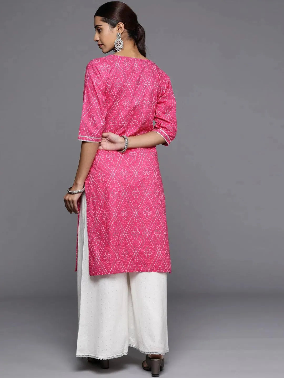 Pink Printed Cotton Straight Kurta - Libas