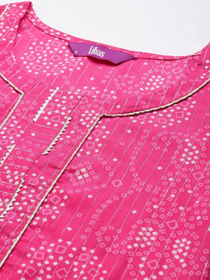 Pink Printed Cotton Straight Kurta - Libas