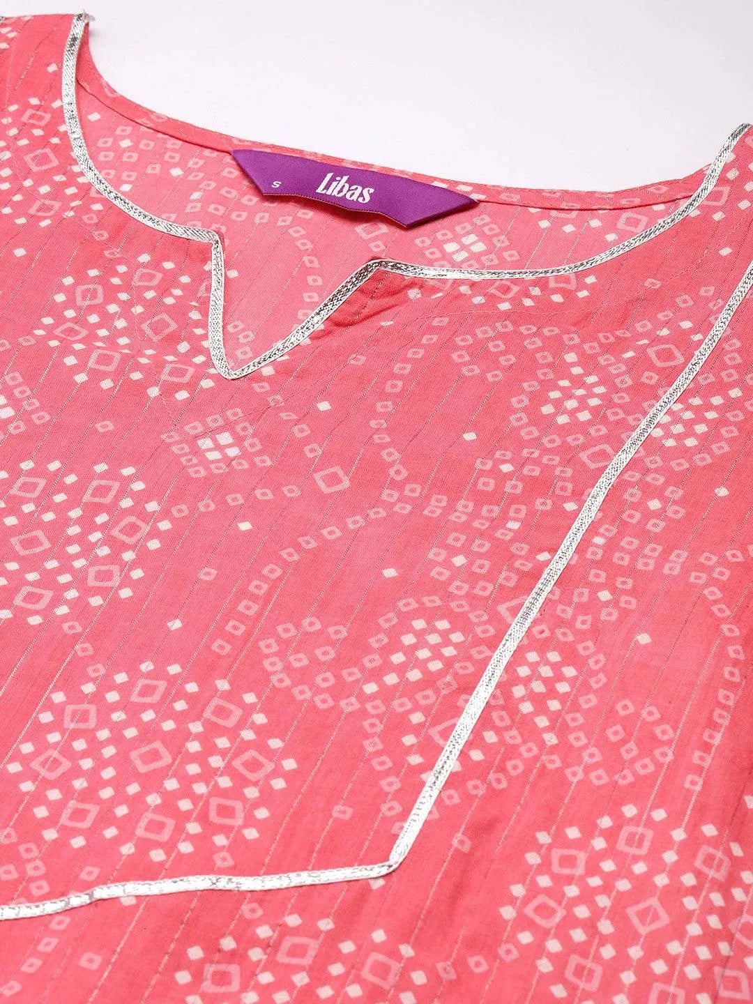 Pink Printed Cotton Straight Kurta - Libas 
