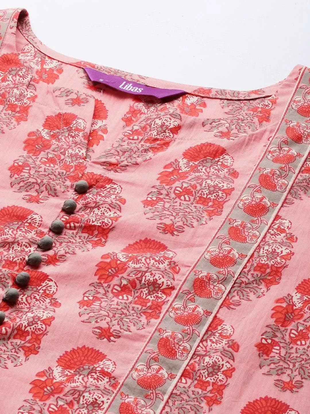 

Pink Printed Cotton Straight Kurta