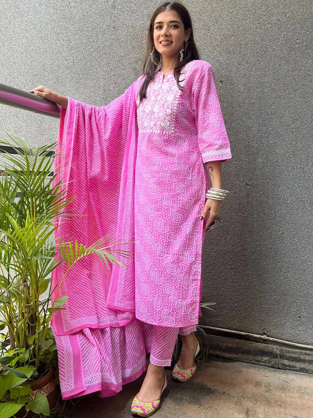 Pink Printed Cotton Suit Set - Libas
