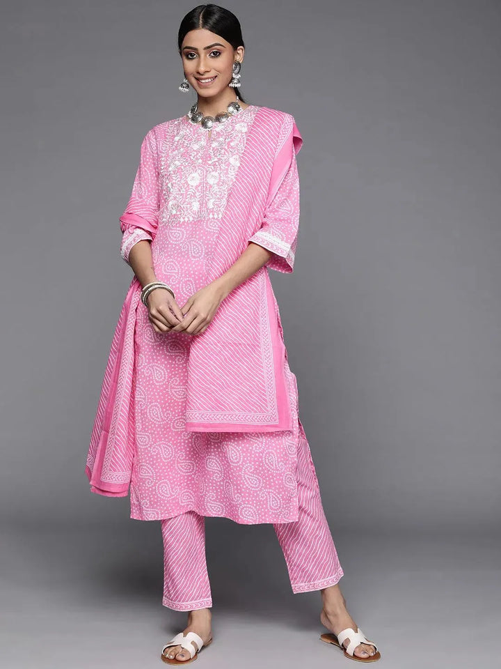Pink Printed Cotton Suit Set - Libas