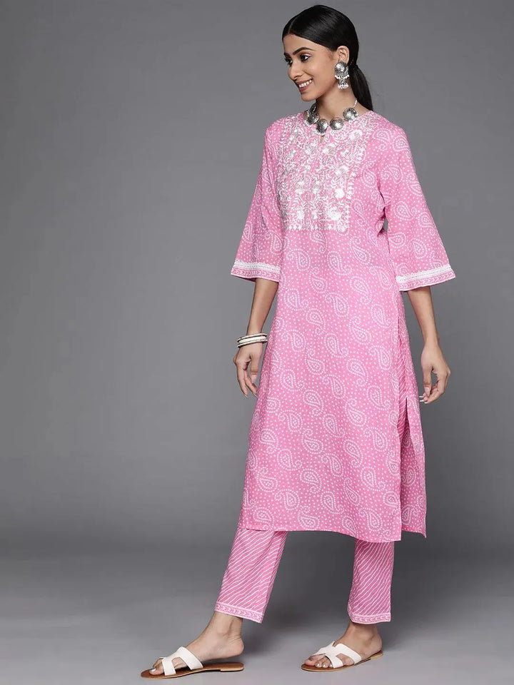 Pink Printed Cotton Suit Set - Libas