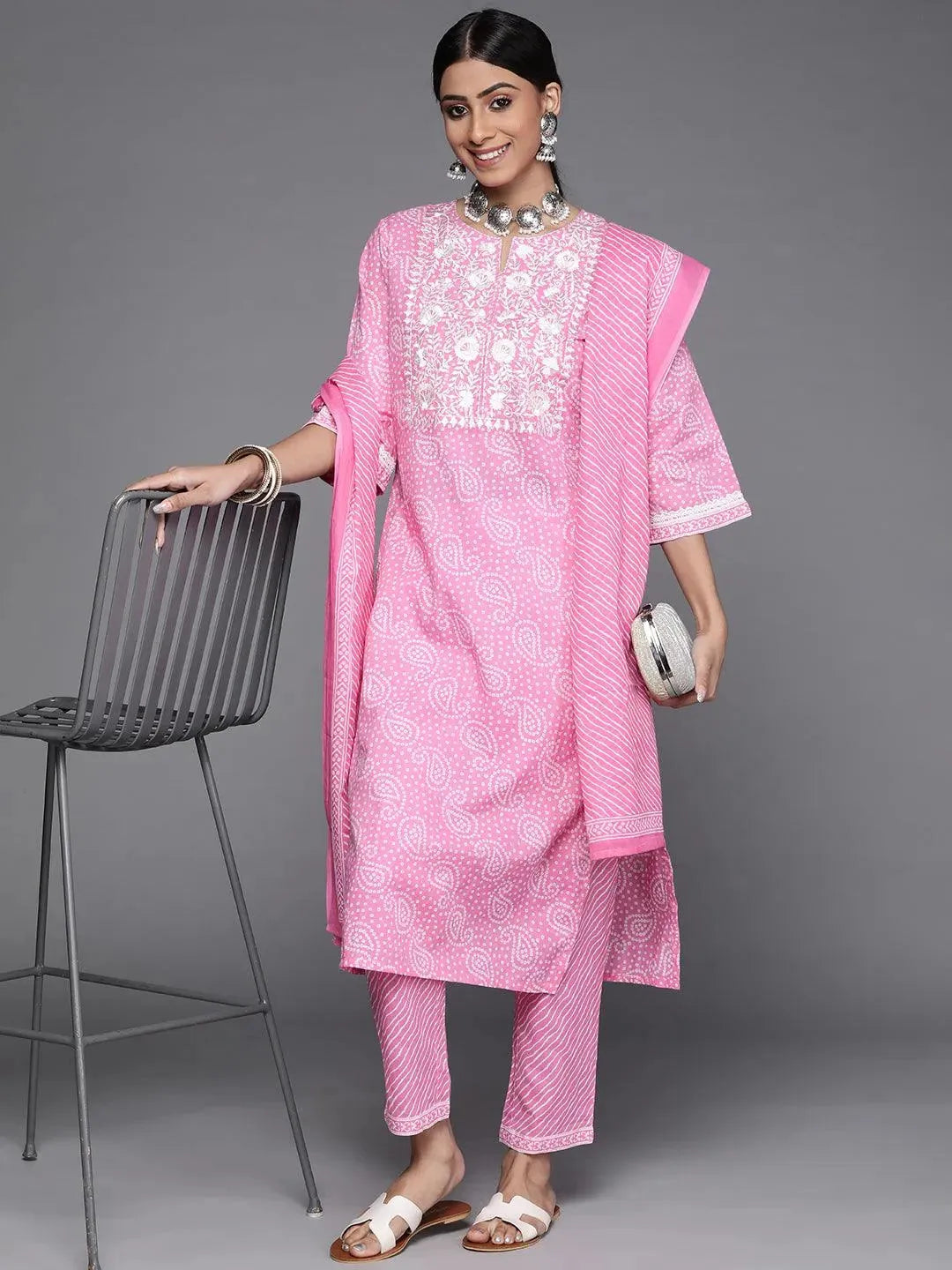 Pink Printed Cotton Suit Set - Libas 