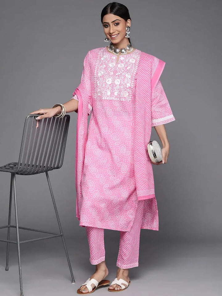 Pink Printed Cotton Suit Set - Libas