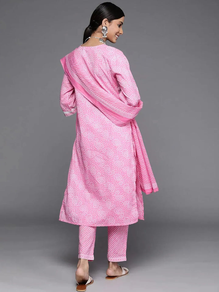 Pink Printed Cotton Suit Set - Libas