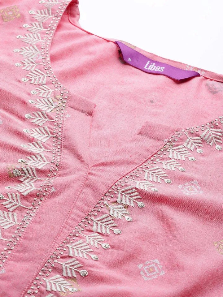 Pink Printed Cotton Suit Set - Libas