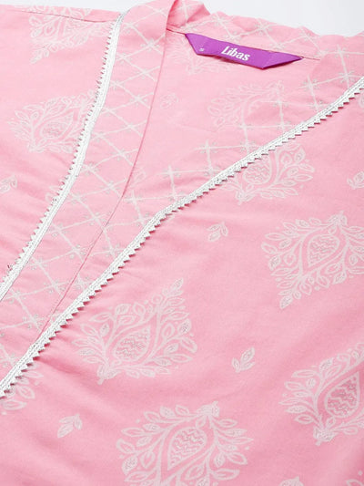 Pink Printed Cotton Suit Set - Libas