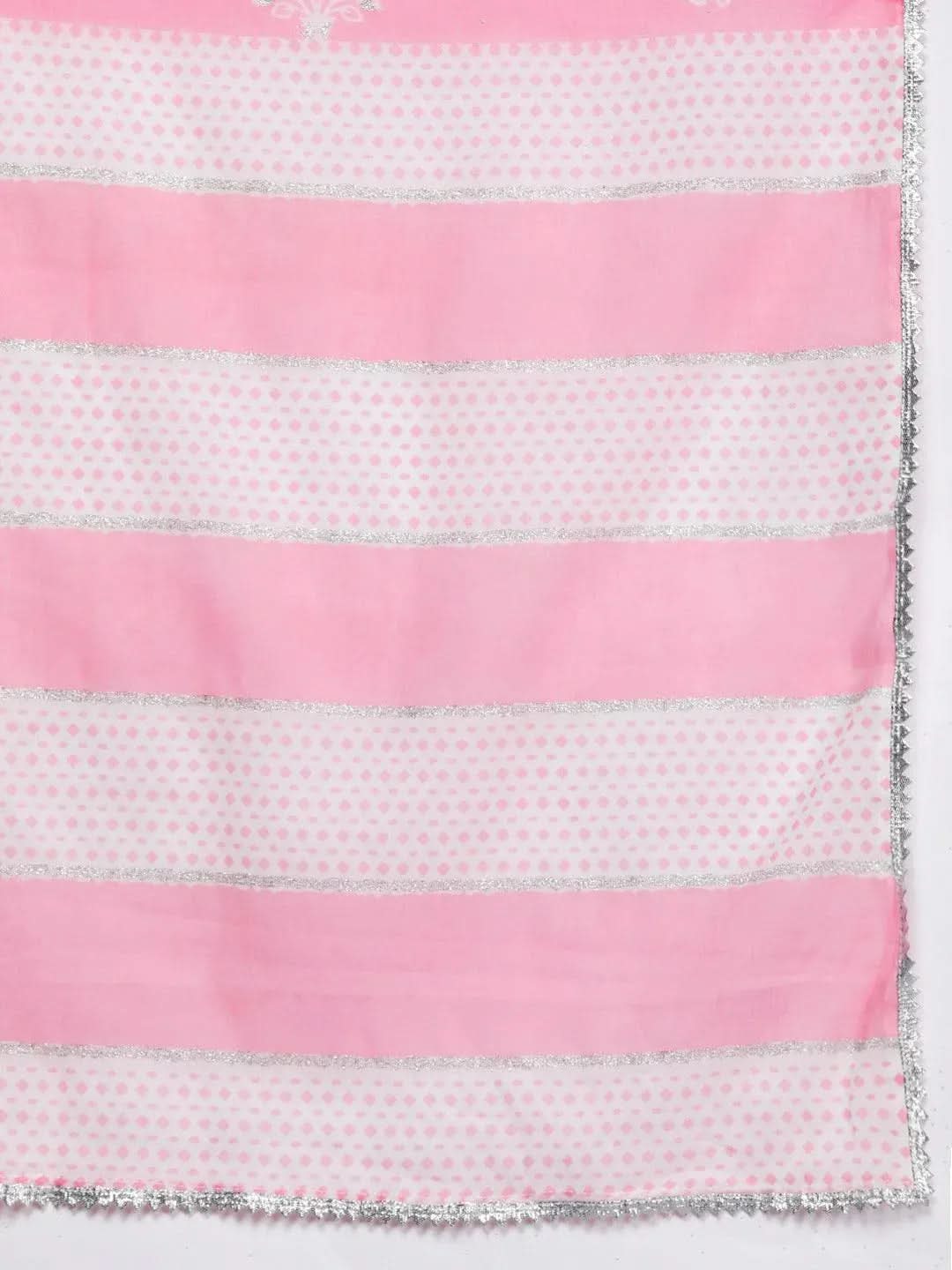 

Pink Printed Cotton Straight Kurta With Dupatta