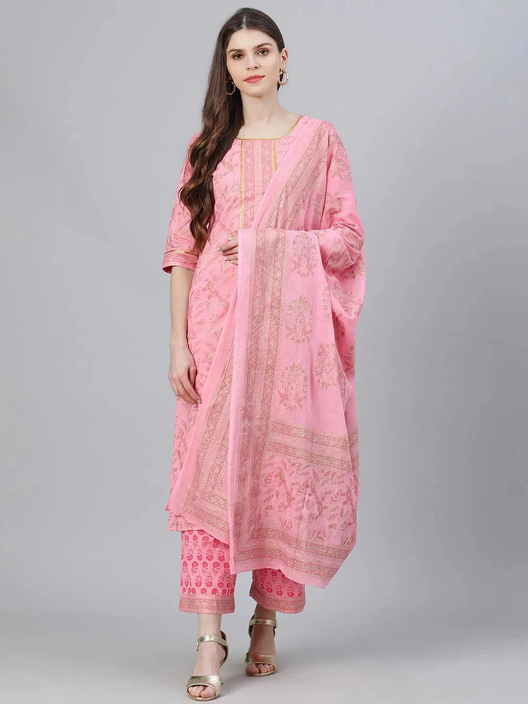 Pink Printed Cotton Suit Set - Libas