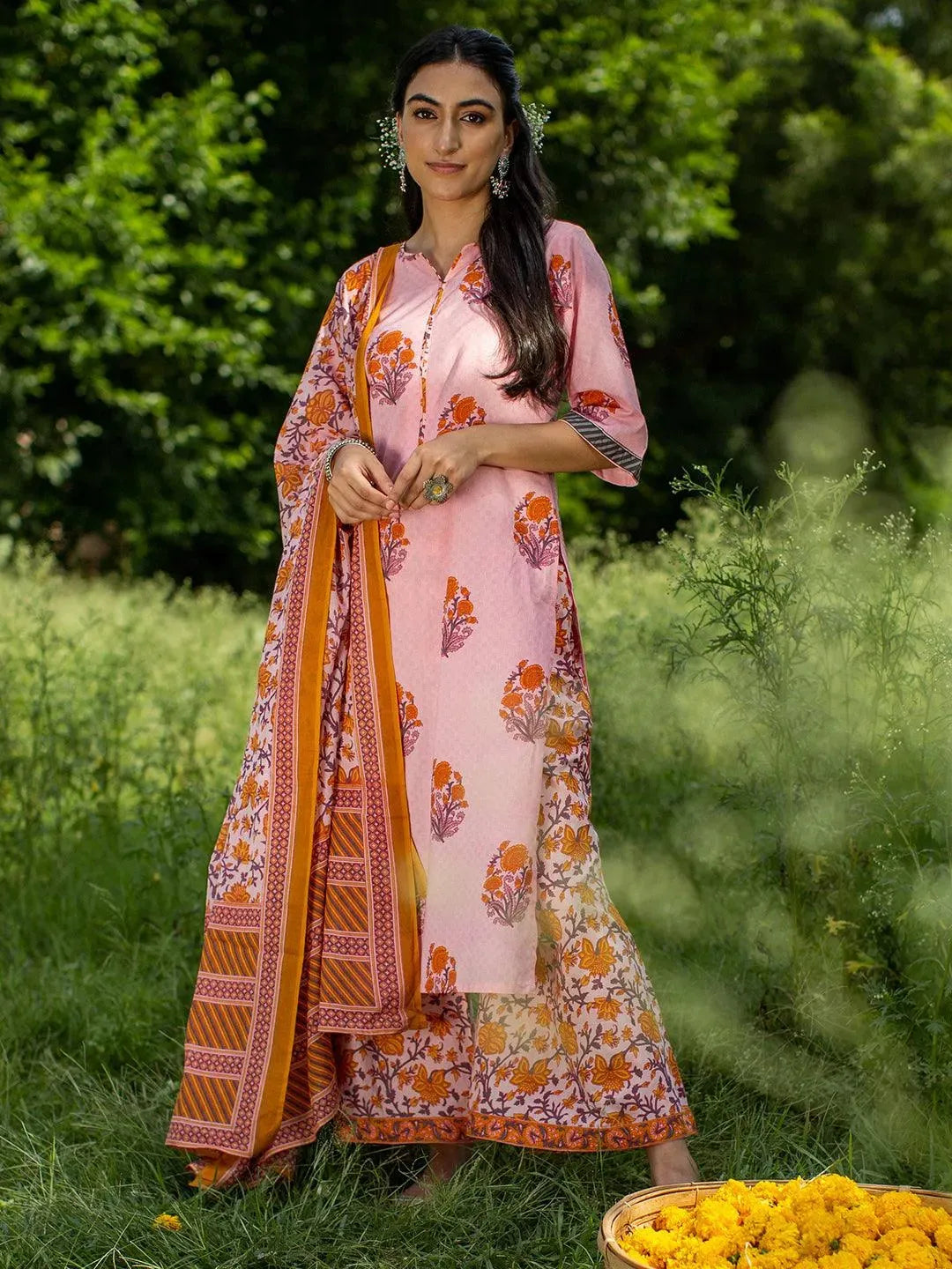 Pink Printed Cotton Suit Set - Libas