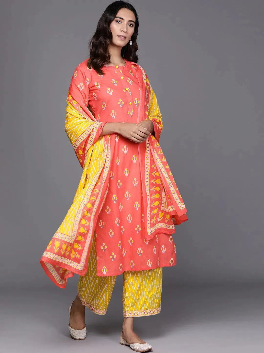 Pink Printed Cotton Suit Set - Libas