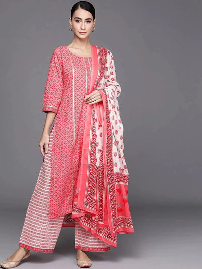 Pink Printed Cotton Suit Set - Libas