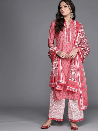 Pink Printed Cotton Suit Set - Libas