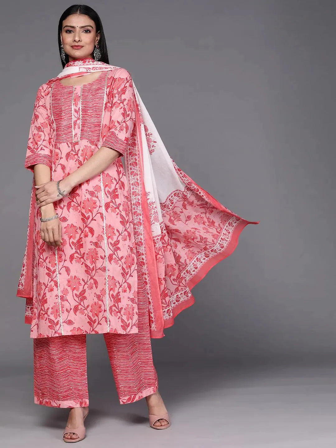 Pink Printed Cotton Suit Set - Libas