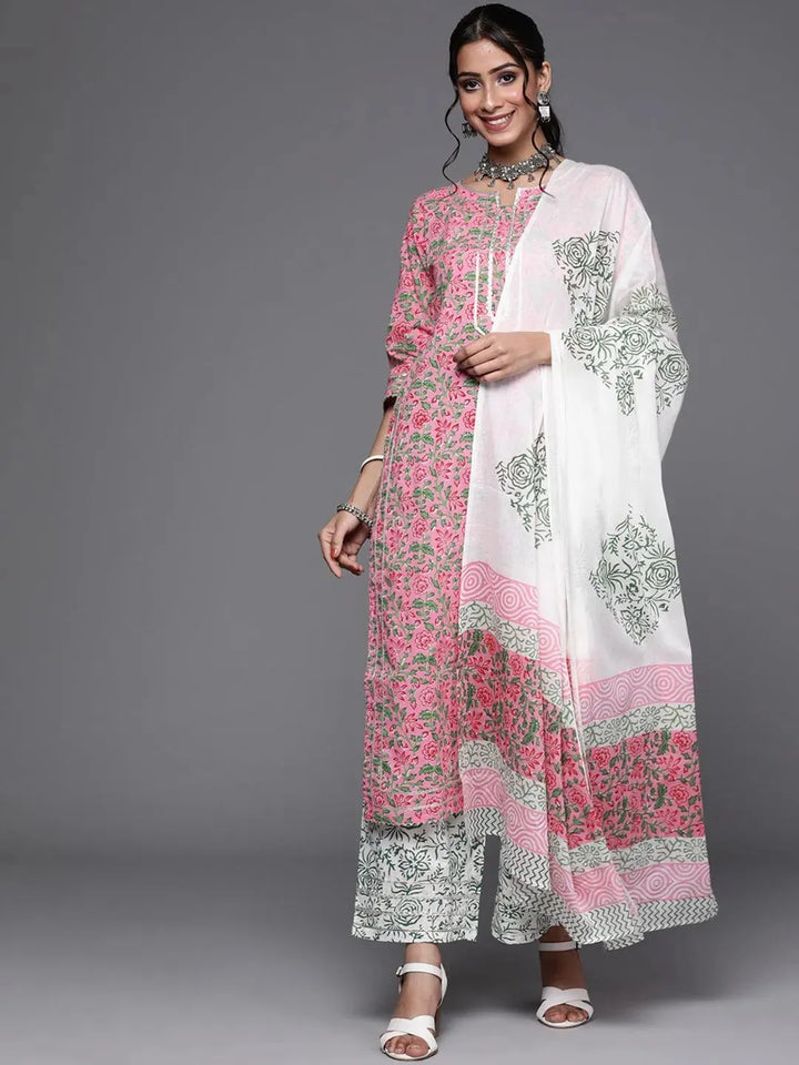 Pink Printed Cotton Suit Set - Libas