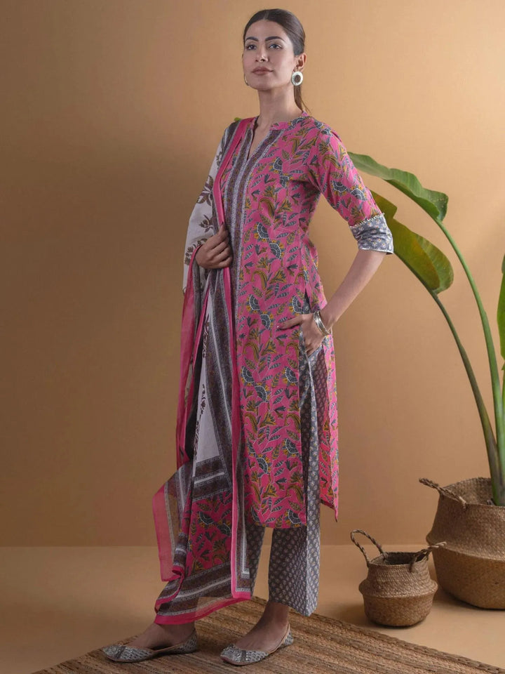 Pink Printed Cotton Suit Set - Libas