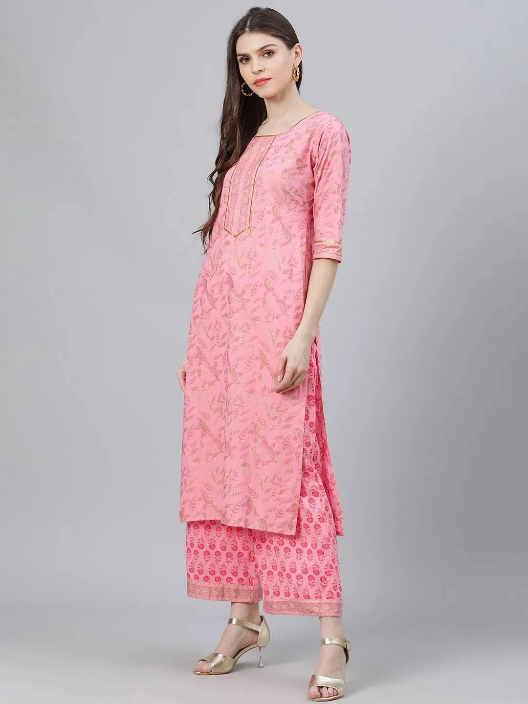 Pink Printed Cotton Suit Set - Libas