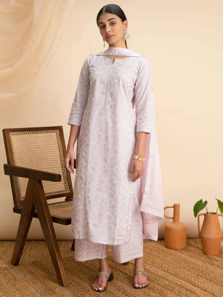 Pink Printed Cotton Suit Set - Libas