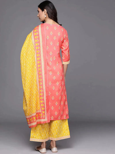 Pink Printed Cotton Suit Set - Libas