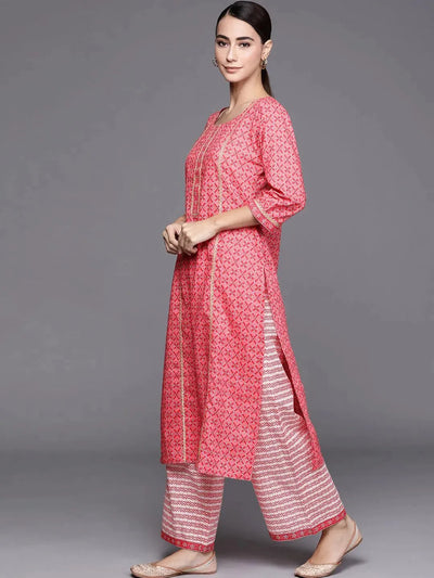 Pink Printed Cotton Suit Set - Libas