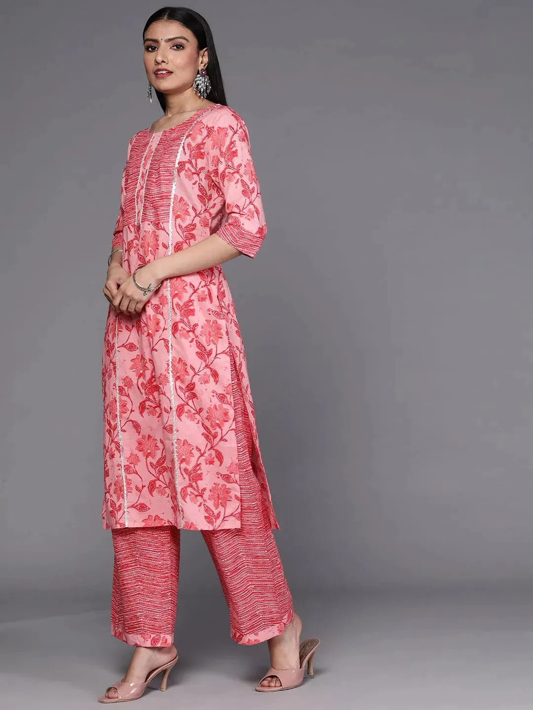 Pink Printed Cotton Suit Set - Libas 