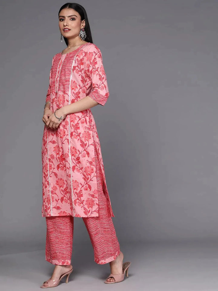 Pink Printed Cotton Suit Set - Libas