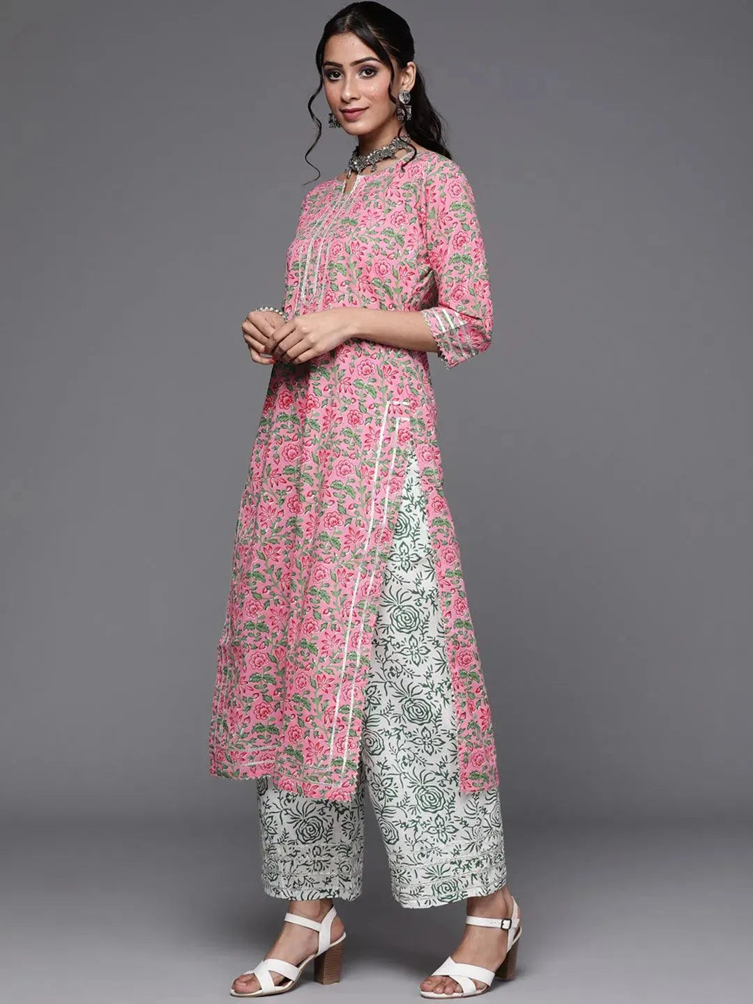 Pink Printed Cotton Suit Set - Libas