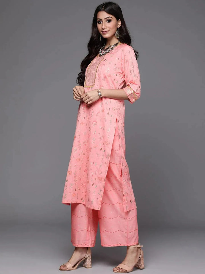 Pink Printed Cotton Suit Set - Libas