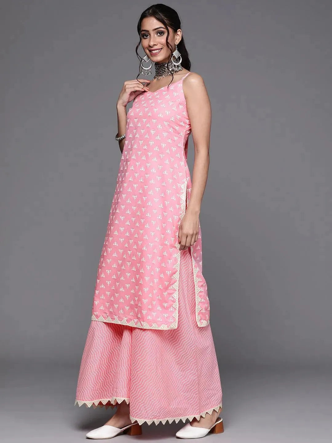 Pink Printed Cotton Suit Set - Libas 
