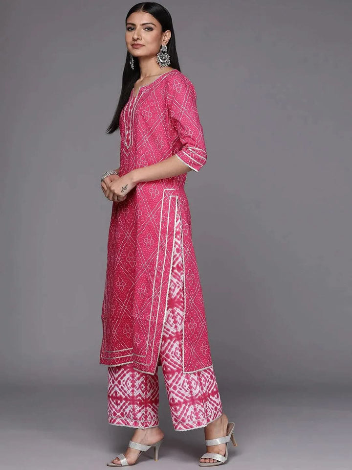 Pink Printed Cotton Straight Suit Set - Libas