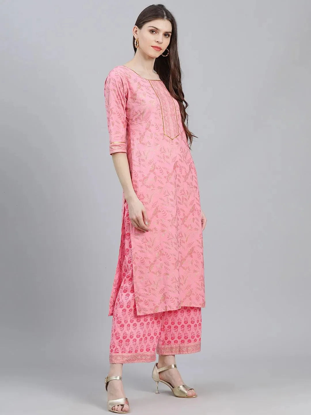 Pink Printed Cotton Suit Set - Libas