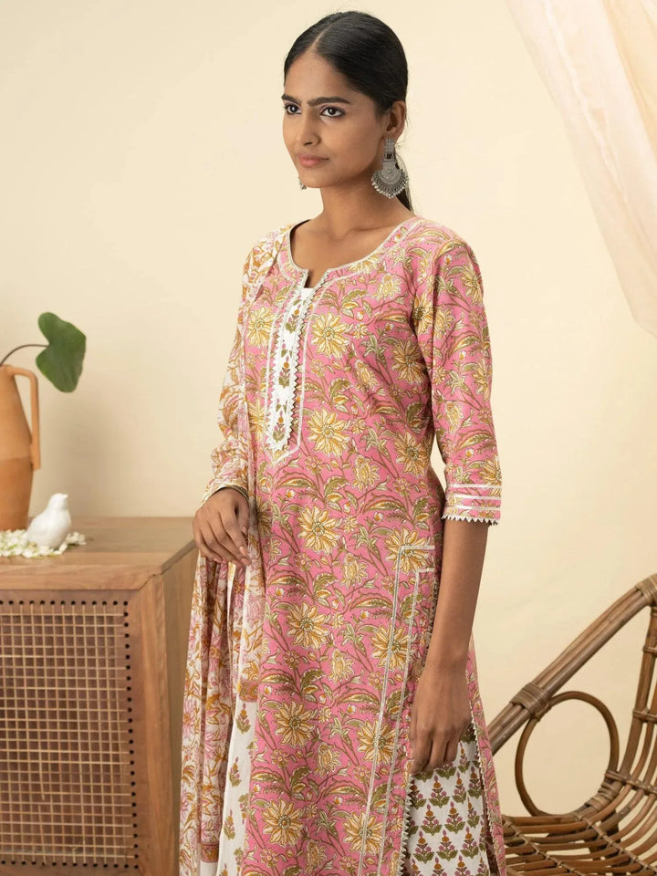 Pink Printed Cotton Suit Set - Libas