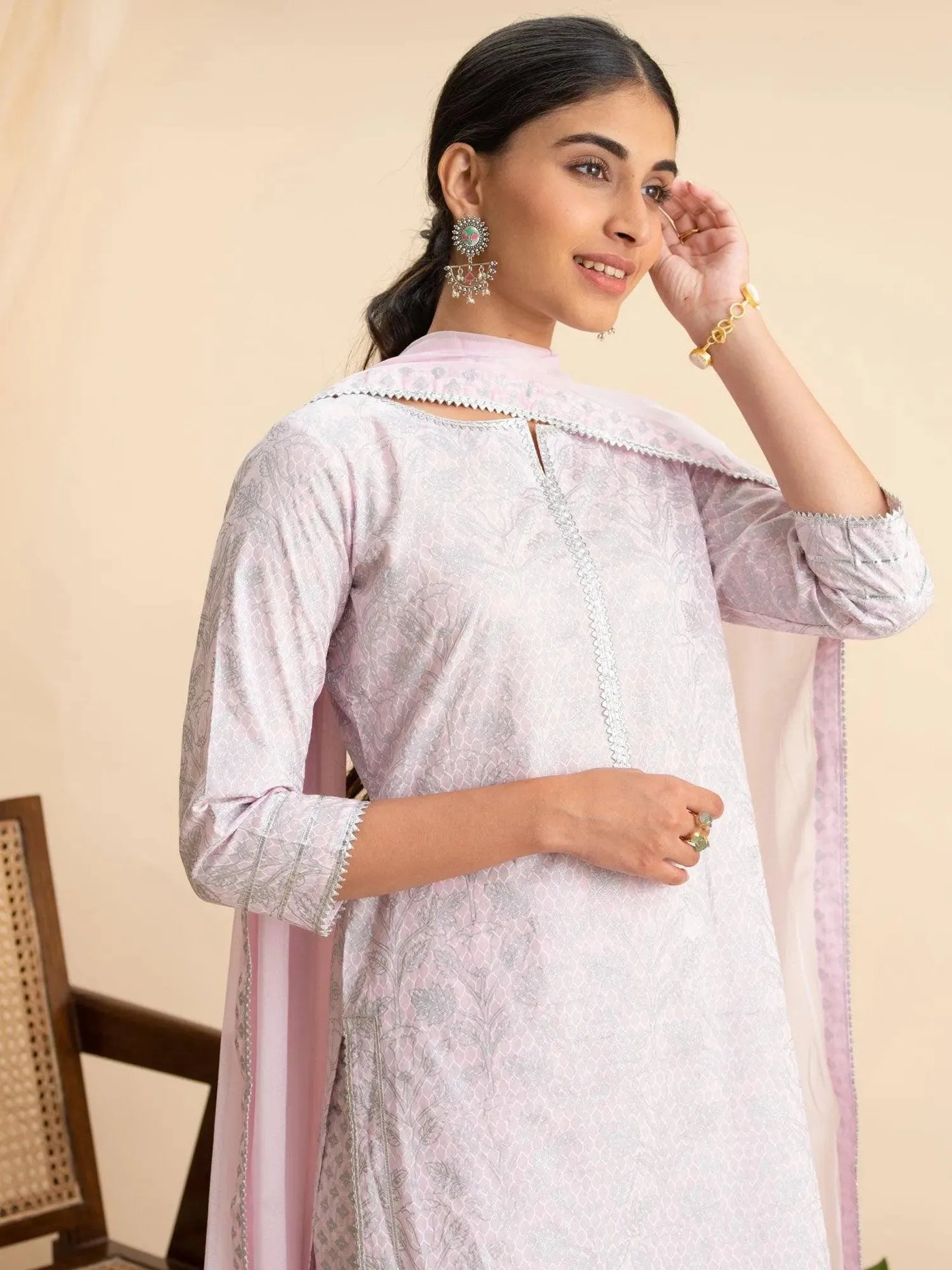 Pink Printed Cotton Suit Set - Libas