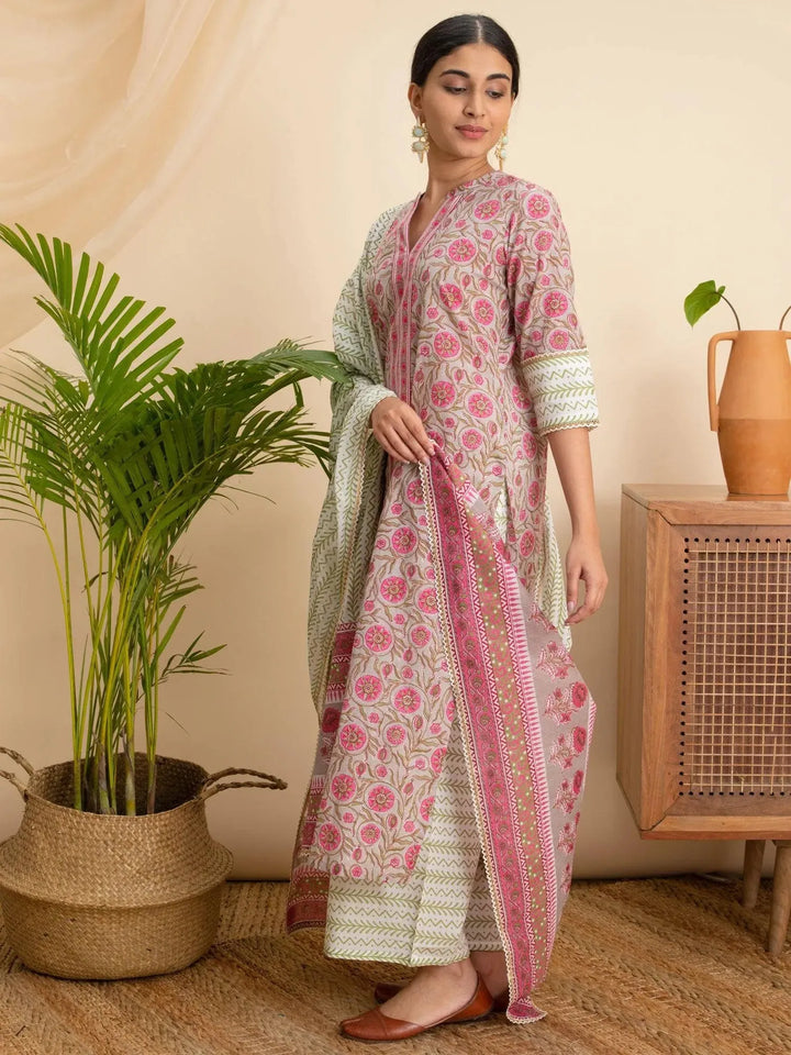 Pink Printed Cotton Suit Set - Libas