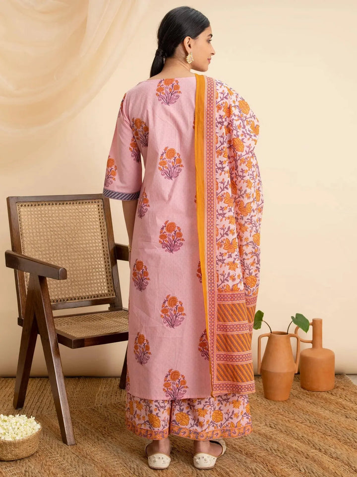 Pink Printed Cotton Suit Set - Libas