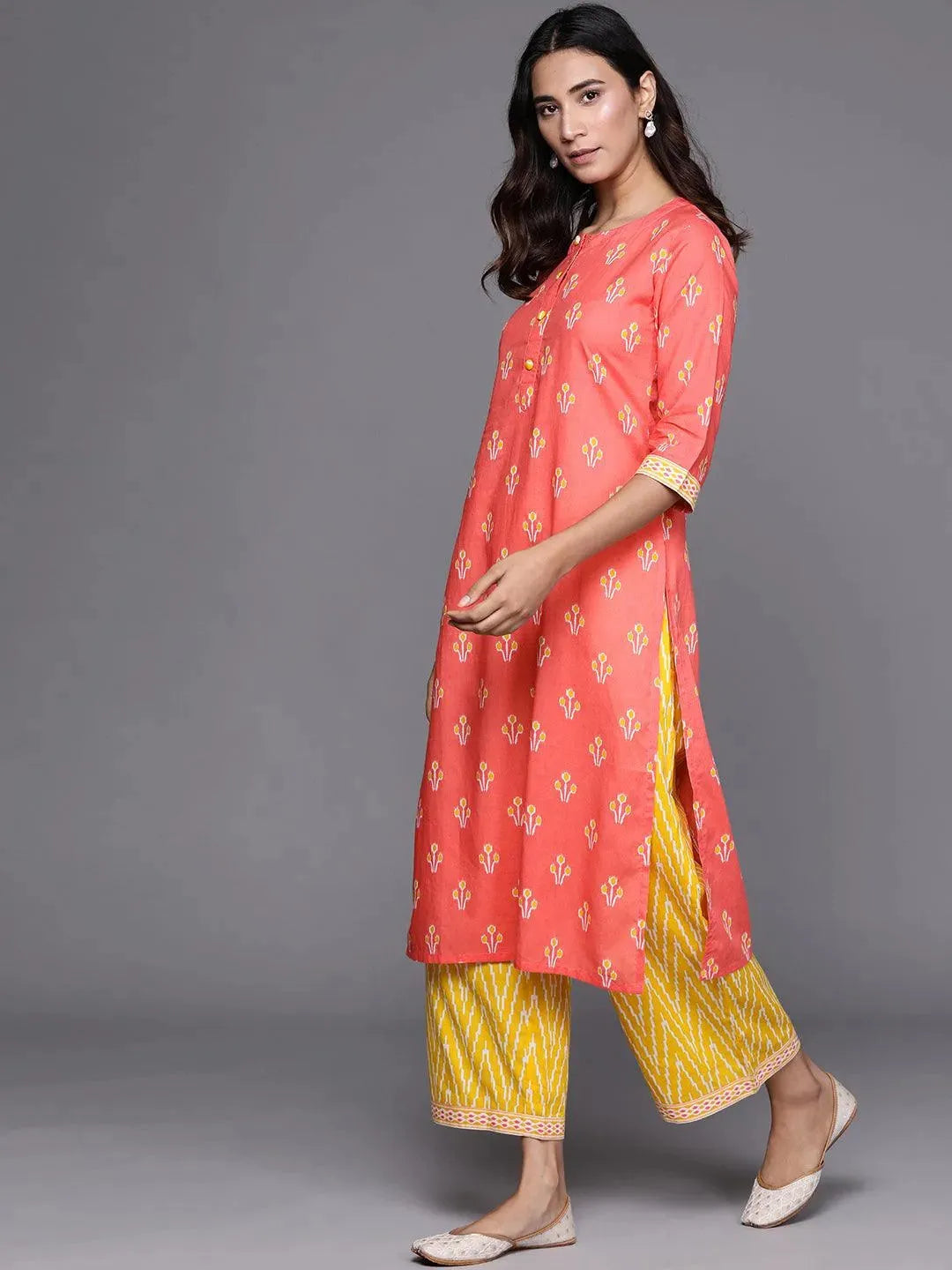 Pink Printed Cotton Suit Set - Libas