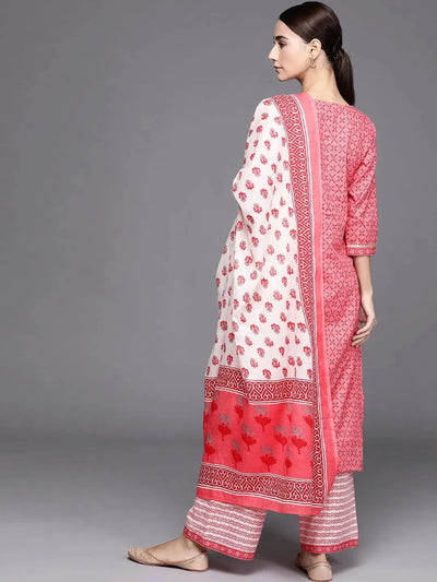 Pink Printed Cotton Suit Set - Libas