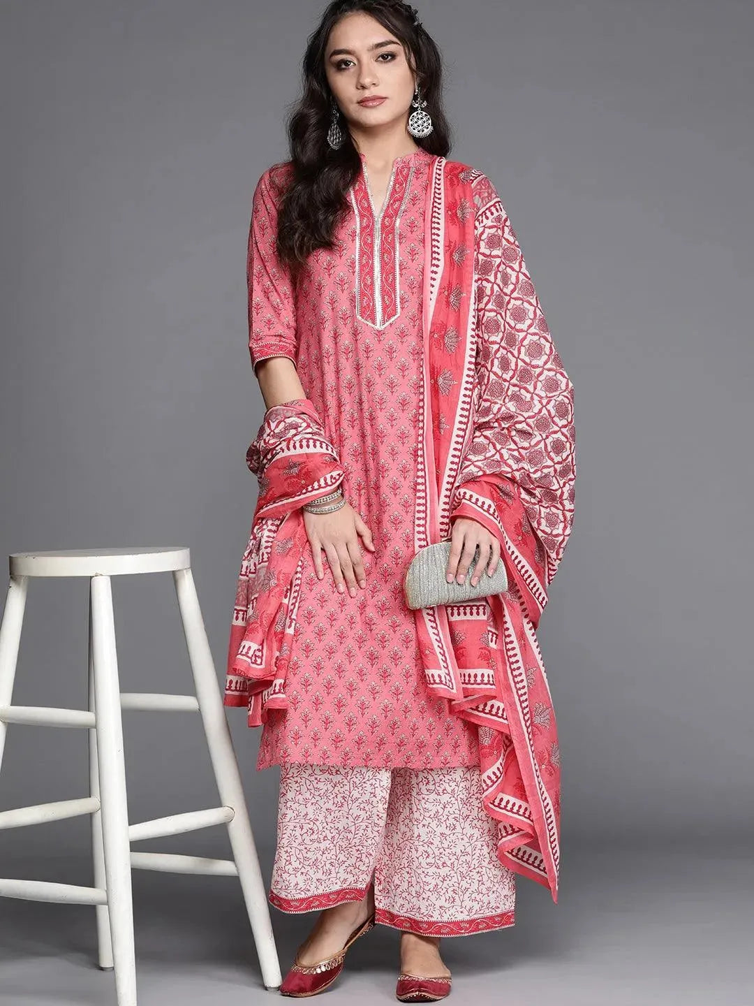 Pink Printed Cotton Suit Set - Libas