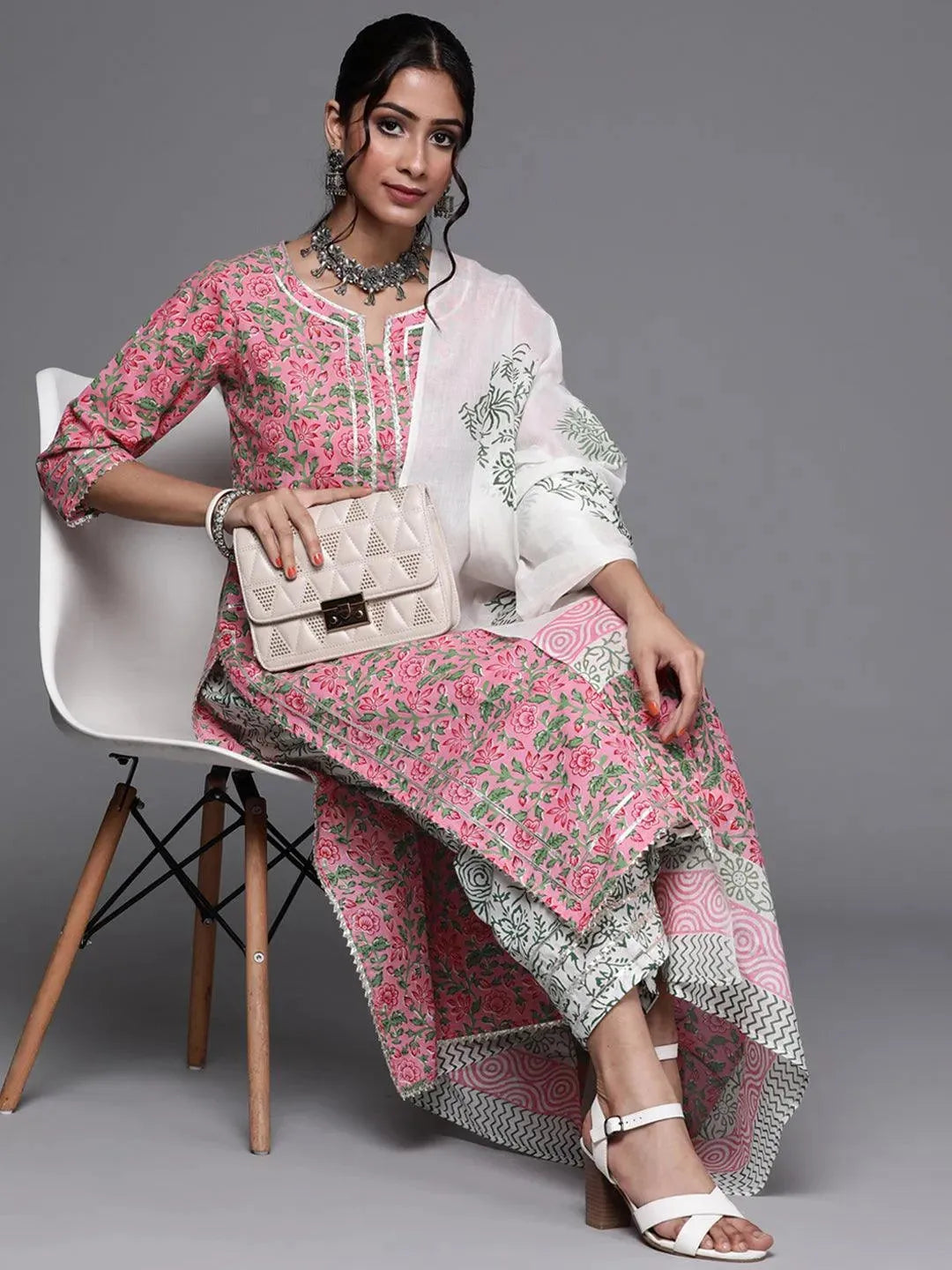 Pink Printed Cotton Suit Set - Libas