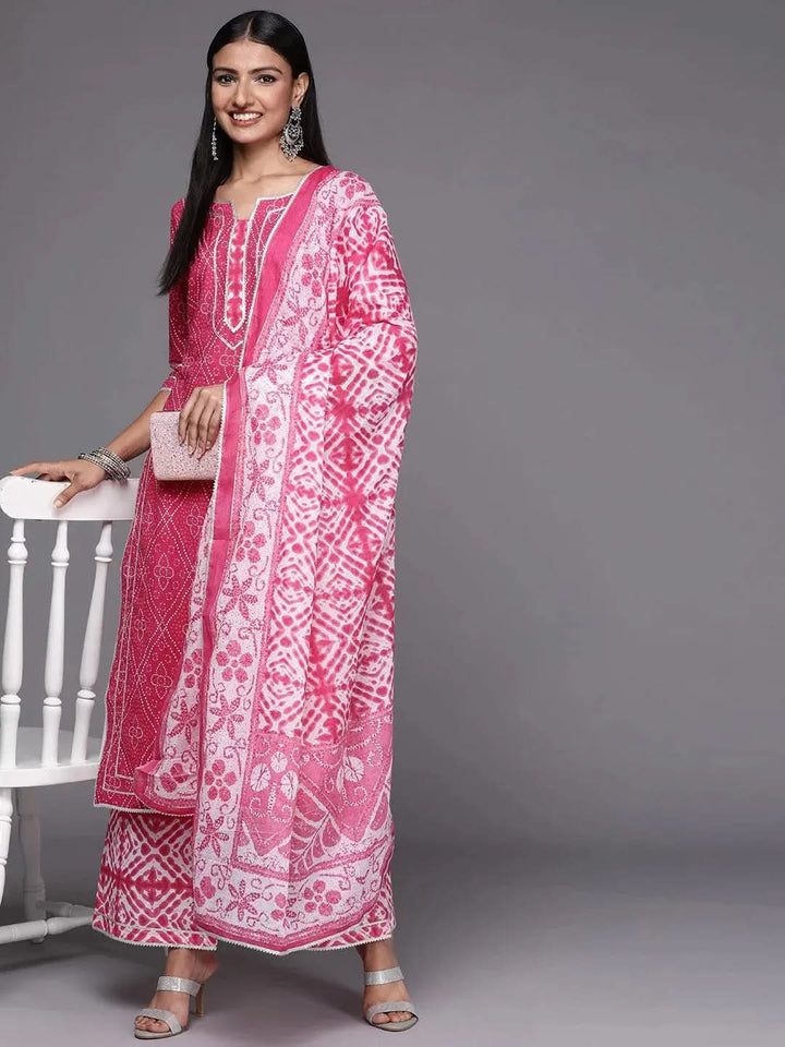 Pink Printed Cotton Straight Suit Set - Libas