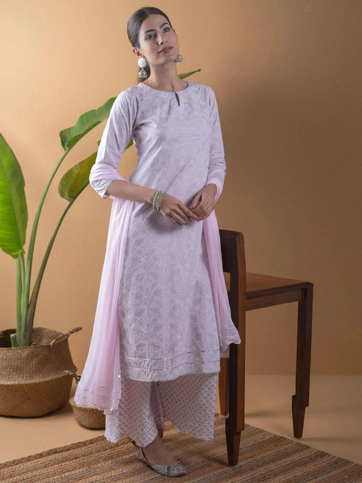 Pink Printed Cotton Suit Set - Libas