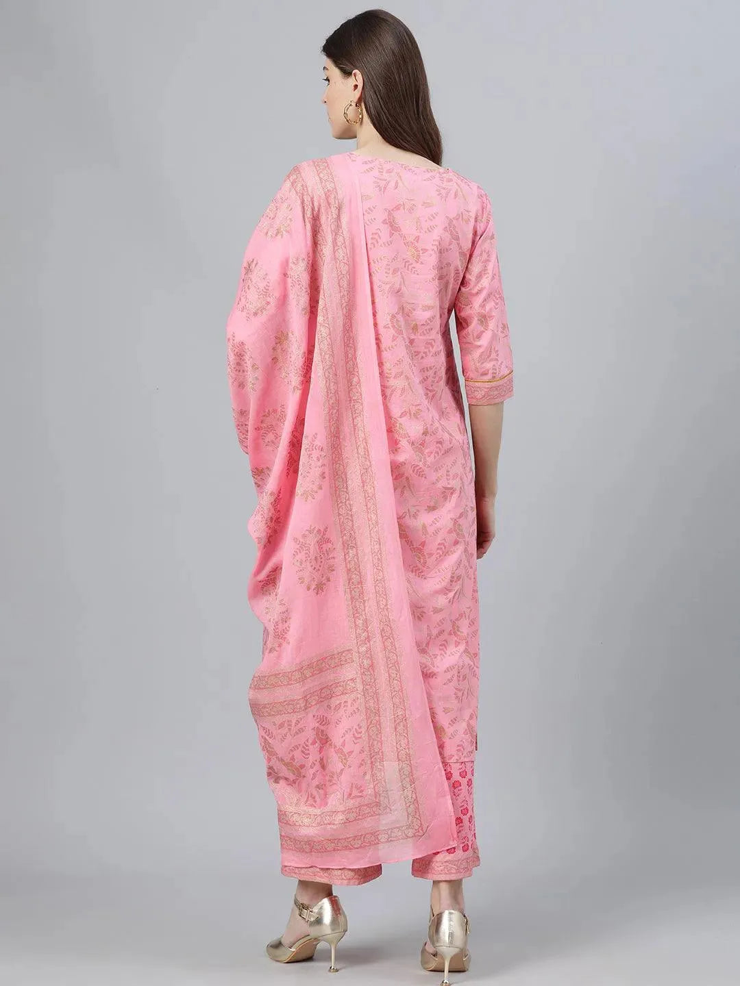 Pink Printed Cotton Suit Set - Libas