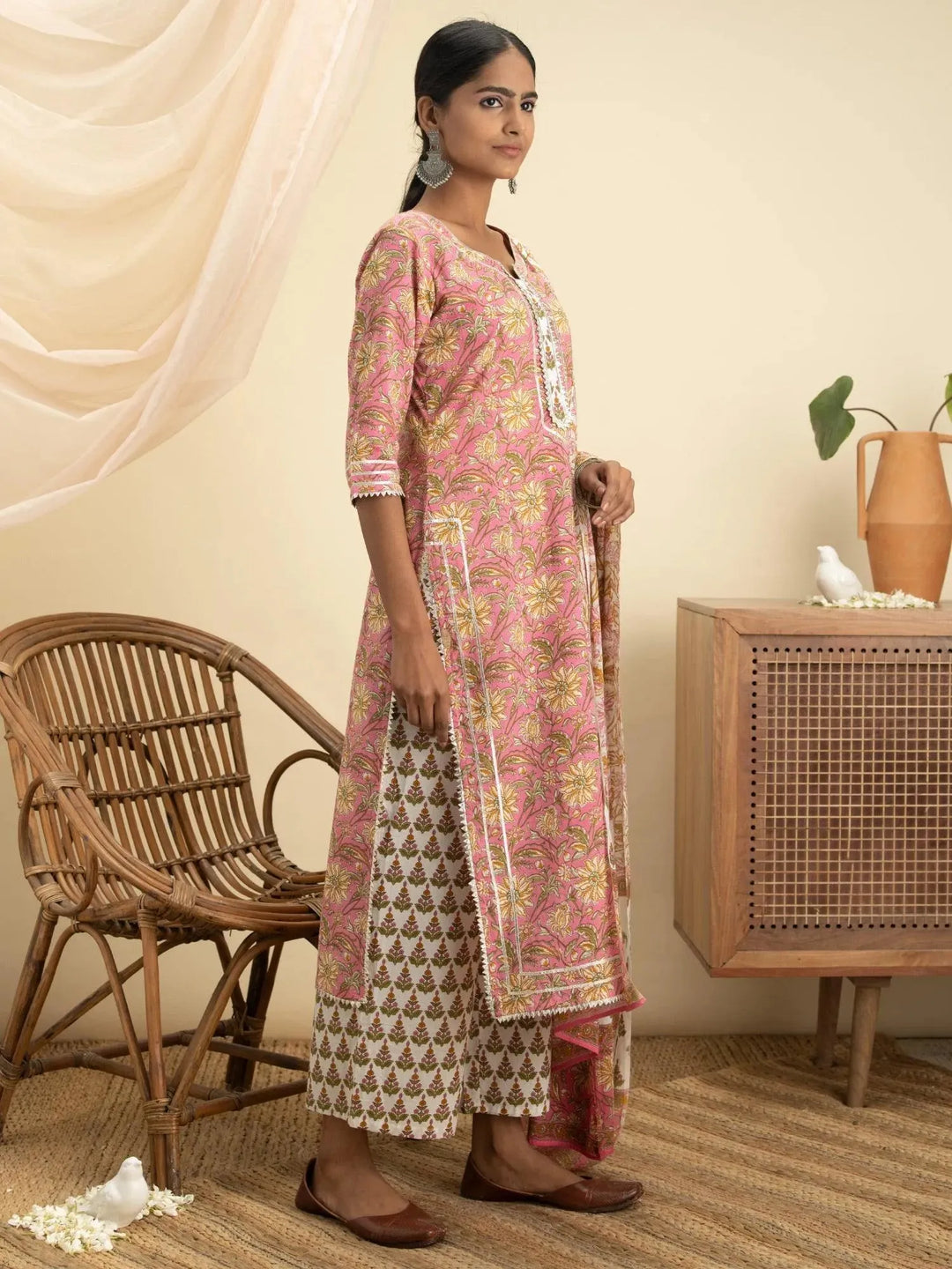 Pink Printed Cotton Suit Set - Libas 