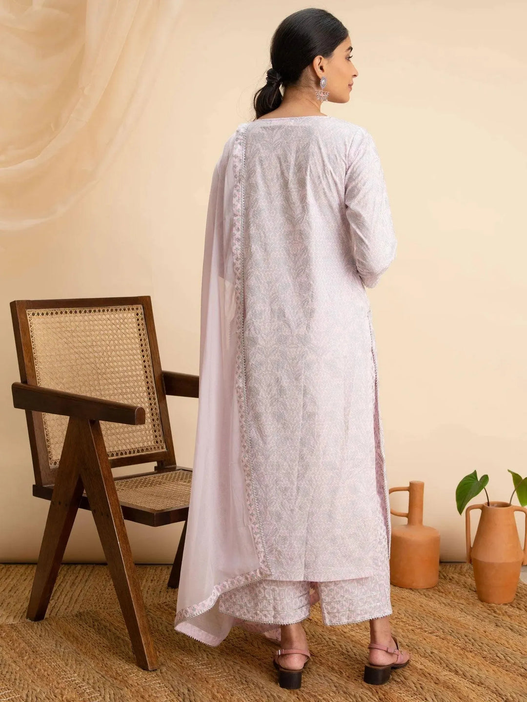 Pink Printed Cotton Suit Set - Libas