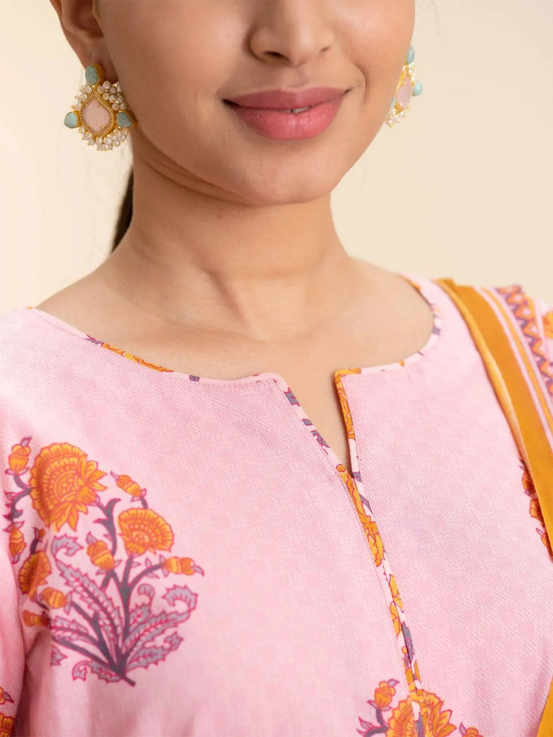 Pink Printed Cotton Suit Set - Libas 