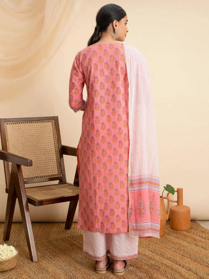 Pink Printed Cotton Suit Set - Libas