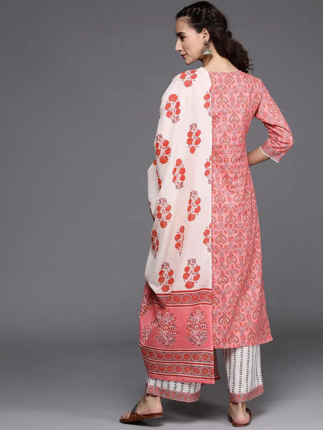 Pink Printed Cotton Suit Set - Libas 