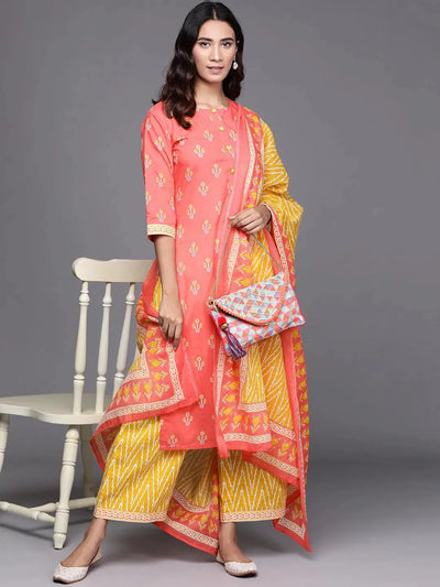 Pink Printed Cotton Suit Set - Libas